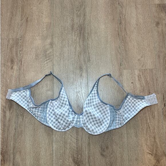 Lane Bryant Cacique Gingham Lace Underwire Bra 44C Gray White Front Detail - Picture 2 of 13